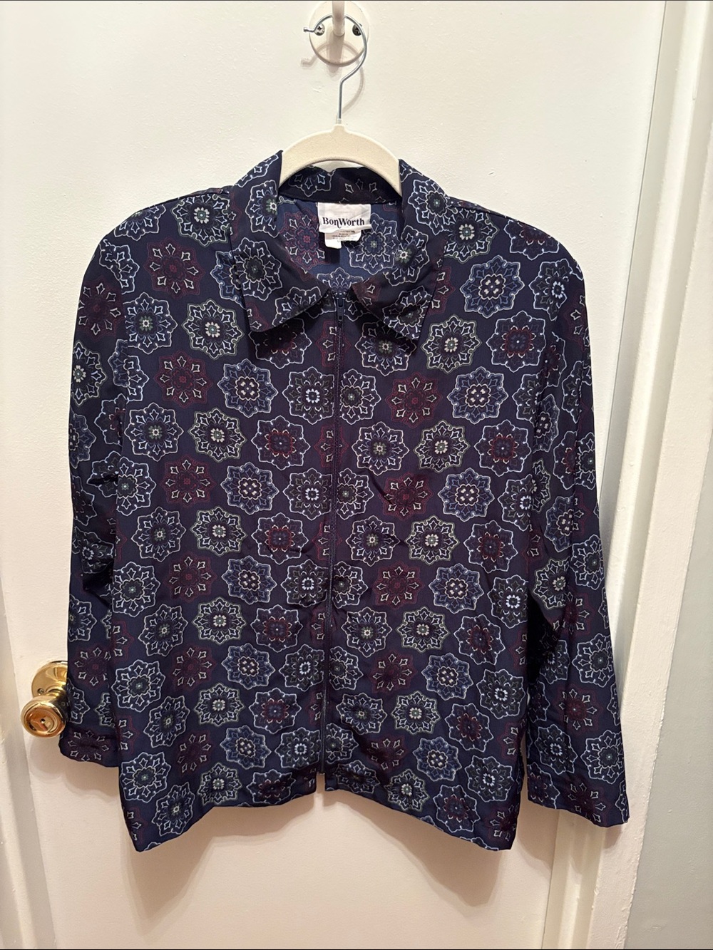 BonWorth Navy Floral-Print Zip-Up Shirt